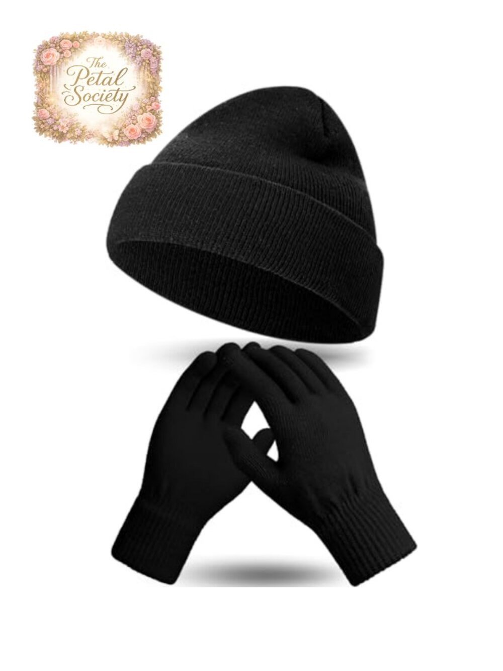 Winter Beanie Hat Gloves Set Knitted Acrylic Unisex Warm Cold Weather